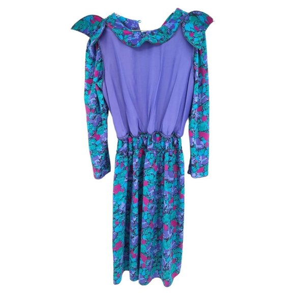 VTG 80s It's a Rich Miss Blue Pink Purple Floral Long Sleeve Blouson Dress L USA - Picture 9 of 12